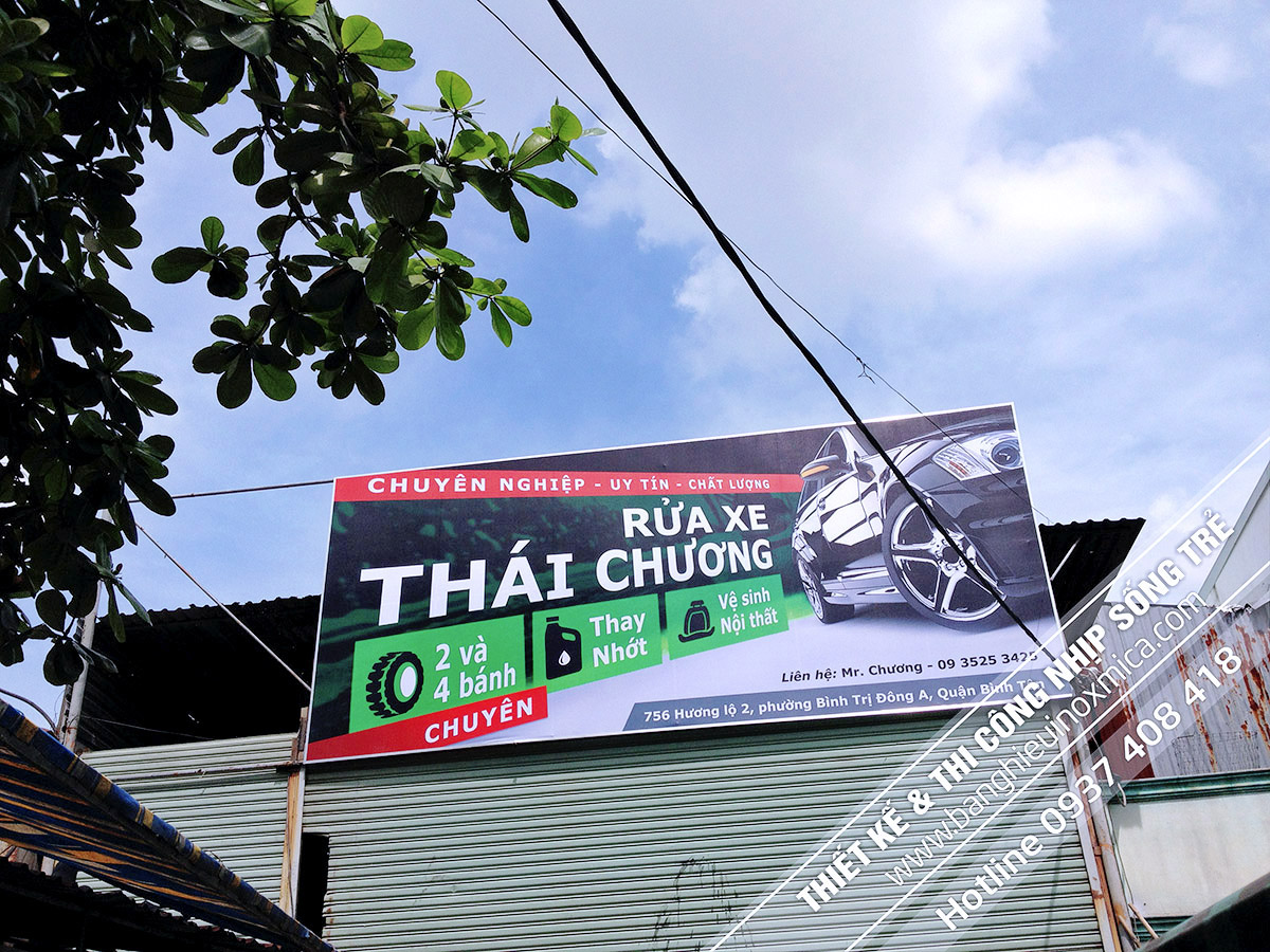 Thi công bảng hiệu rửa xe căng bạt hiflex. Hương Lộ 2, Q. Bình Tân