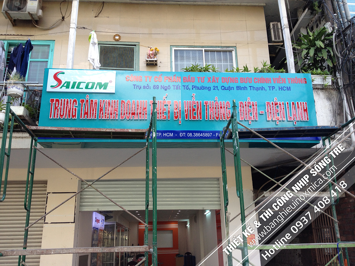 Thi công mặt dựng nhôm alu chữ nổi mica Cty Dây Cáp Điện Saicom. Lý Thường Kiệt - Q. Tân Bình