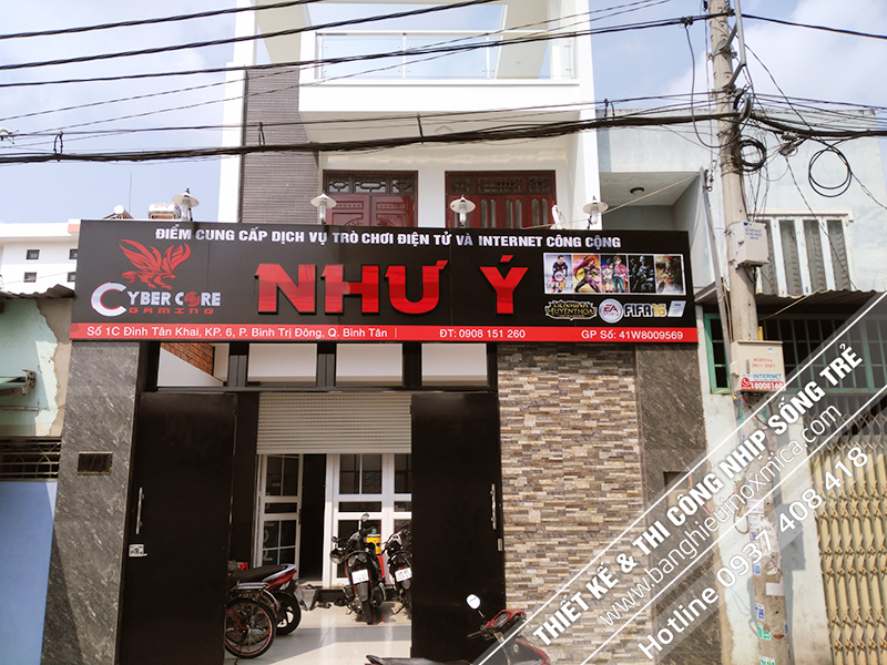 Thi công bảng nhôm alu chữ nổi mica tiệm nét Như Ý. Đình Tân Khai, Q. Bình Tân